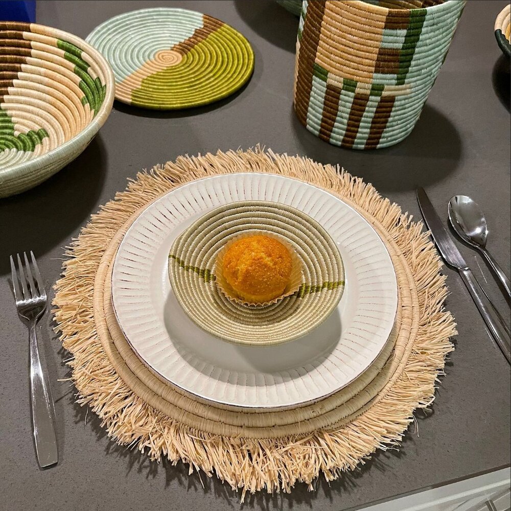 Kazi Handmade in Africa Raffia Natural Large Fringed Charger